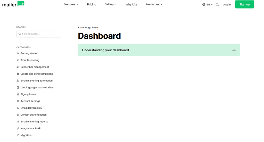 ActiveCampaign Alternatives: MailerLite dashboard