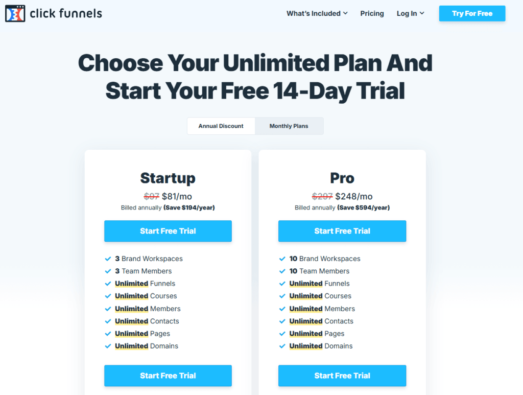 ActiveCampaign vs ClickFunnels: ClickFunnels’ pricing plans