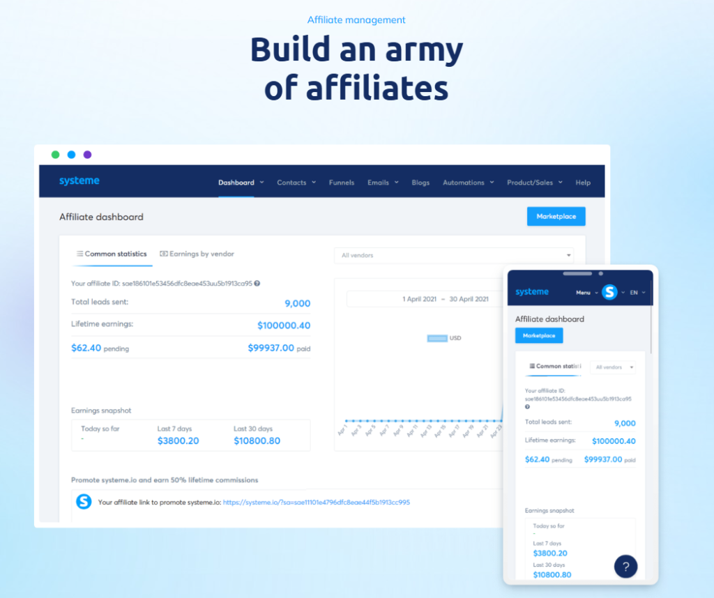 Systeme.io: Affiliate Dashboard