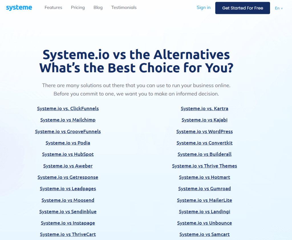 Systeme.io: Comparison Table