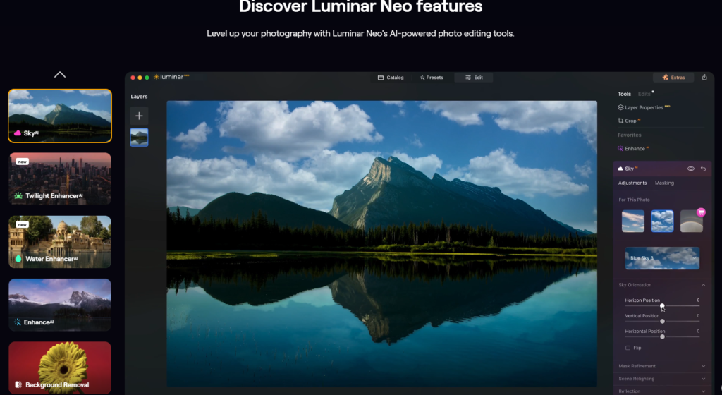 Skylum Luminar Neo: the main editing interface