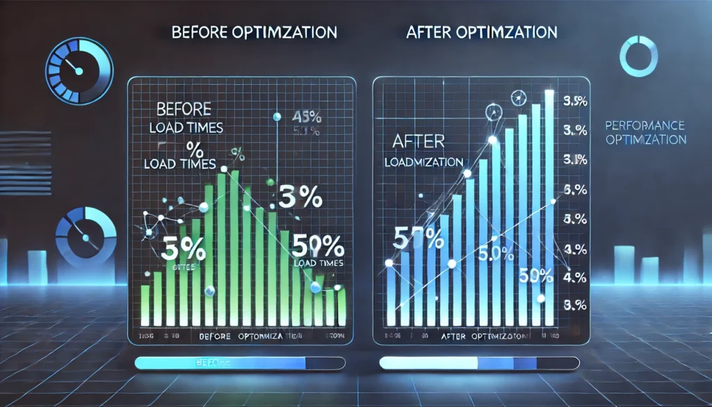 10Web pricing: a graph comparing load times before and after using 10Web’s performance tools