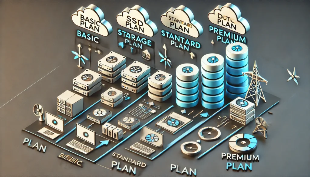 10Web pricing: that demonstrates resource allocation, like a visual of different storage and bandwidth options