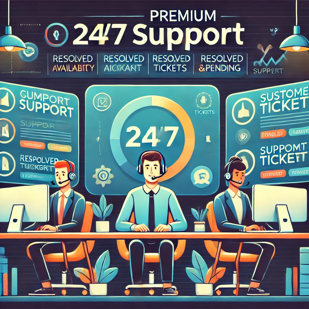 10Web pricing: an illustration showing a 24/7 support team or a support ticket dashboard