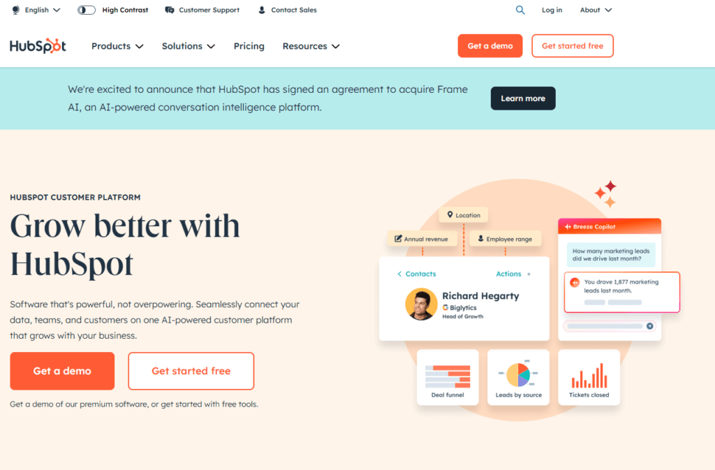 HubSpot Pricing: HubSpot's dashboard