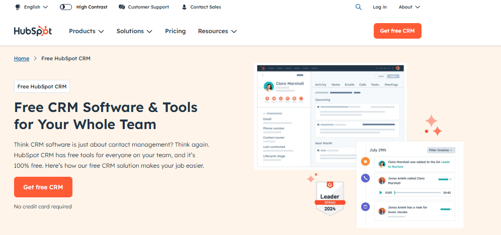 HubSpot Pricing: Pricing table for the CRM Suite