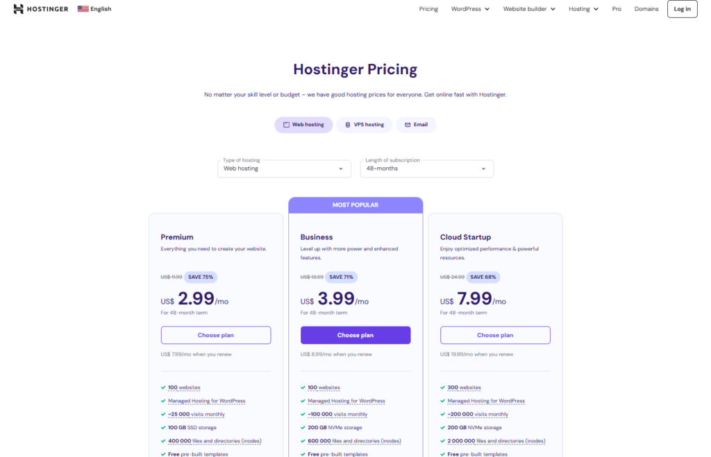 Hostinger reviews: the Affordable Pricing Plans
