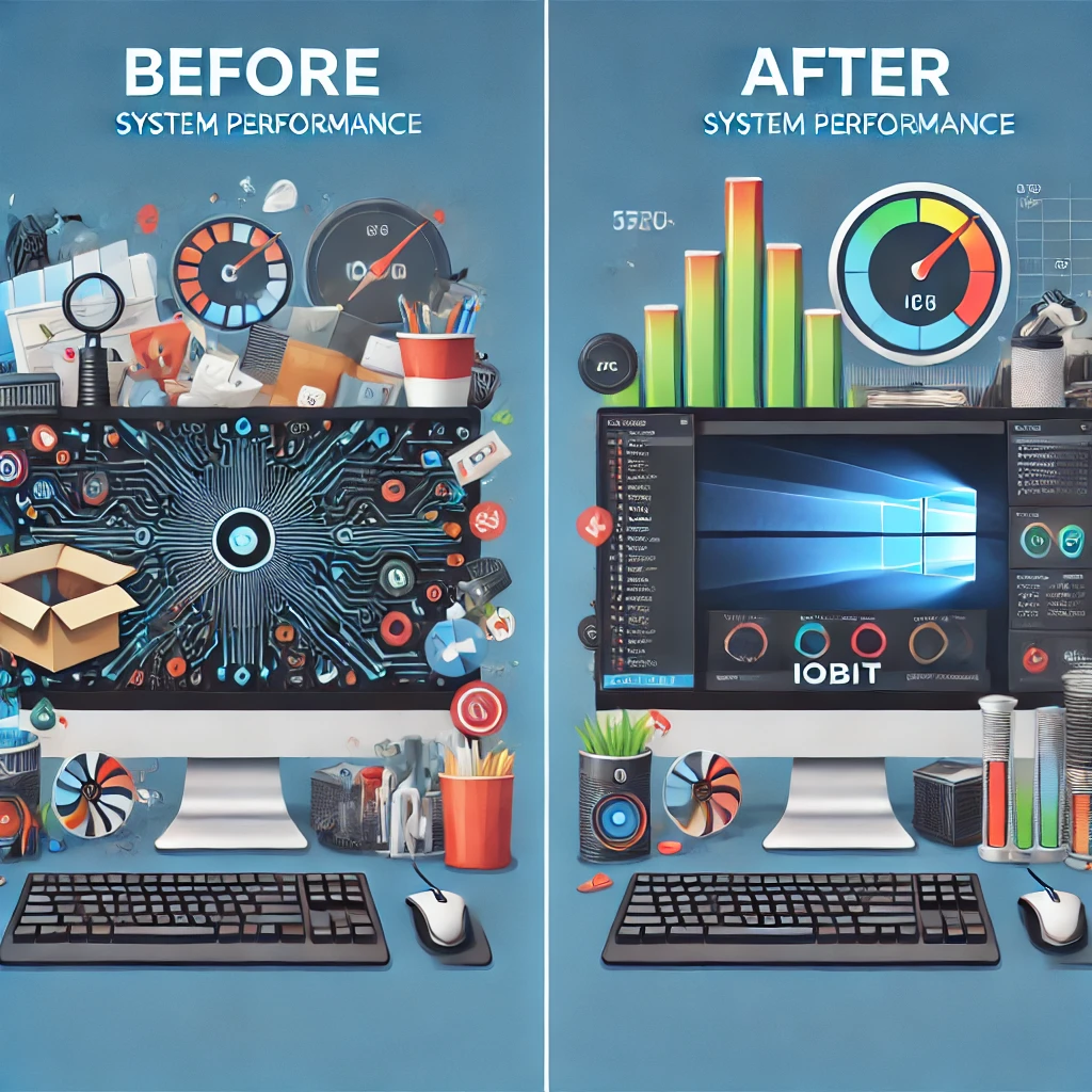 IObit: the difference in system performance before and after using IObit.