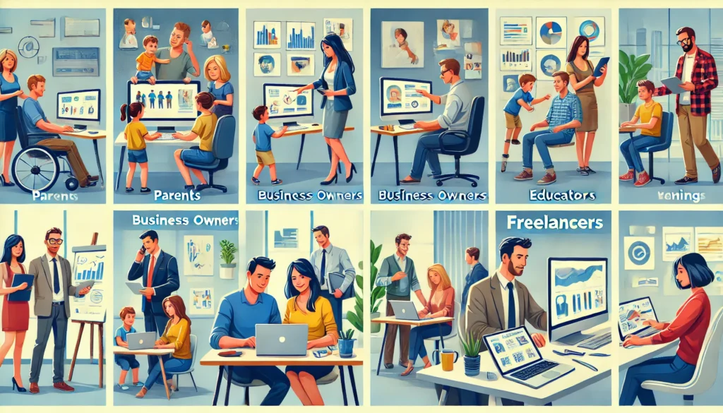 SentryPC: different types of users: parents, business owners, educators, and freelancers using SentryPC