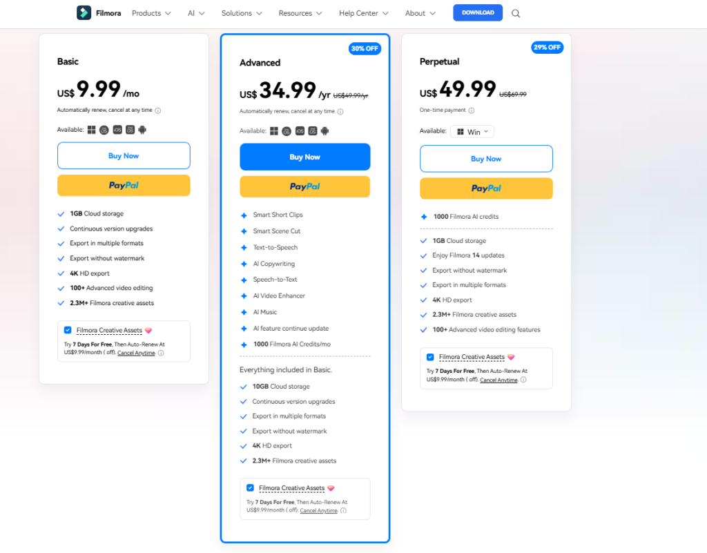 Wondershare software: Pricing Table