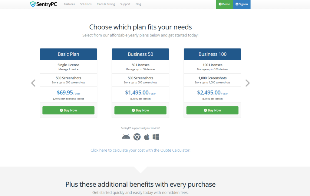 SentryPC: Pricing Table