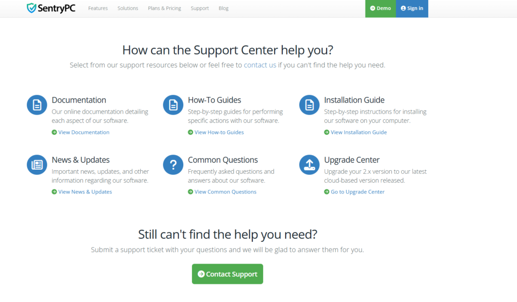 SentryPC: Customer Support