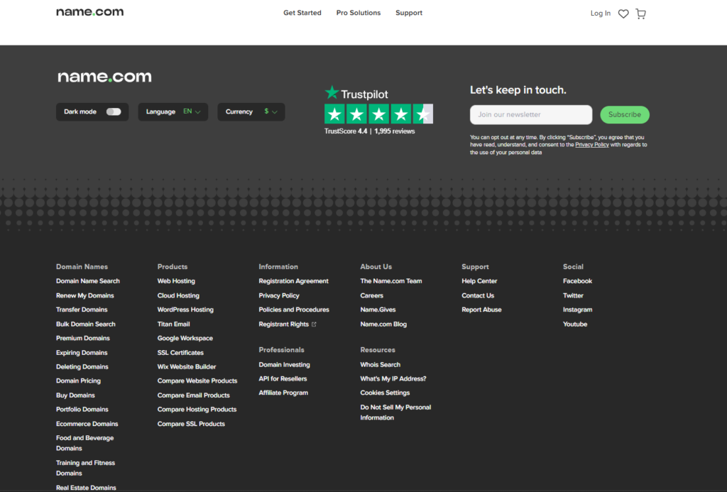 Name.com: Name.com, such as pricing and tools.