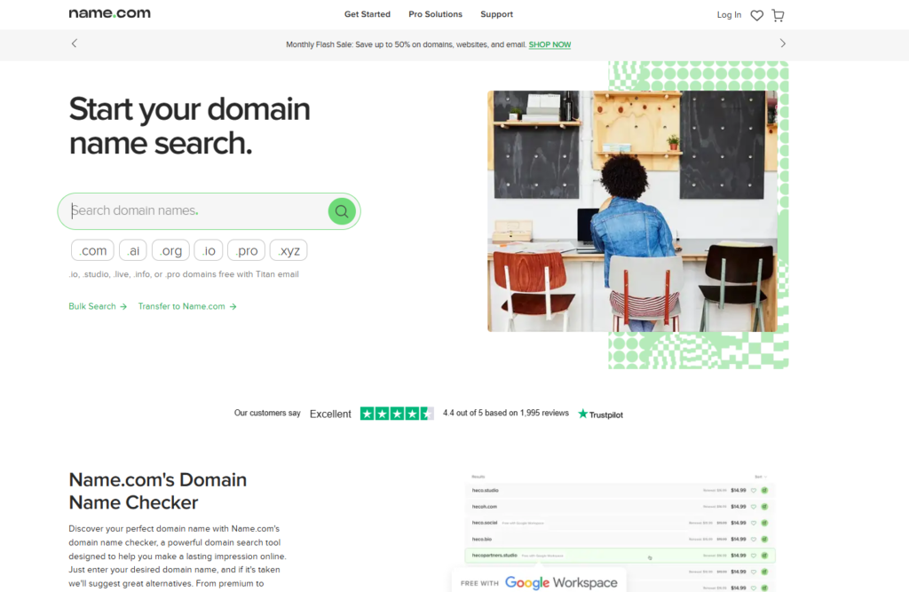 Name.com: A visual of domain search results