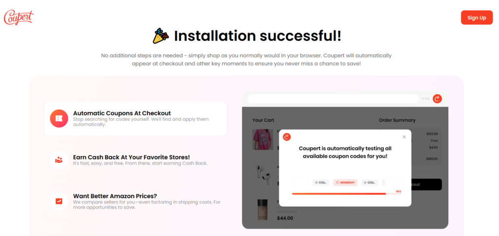 Coupert Extension: the Coupert browser extension installation page
