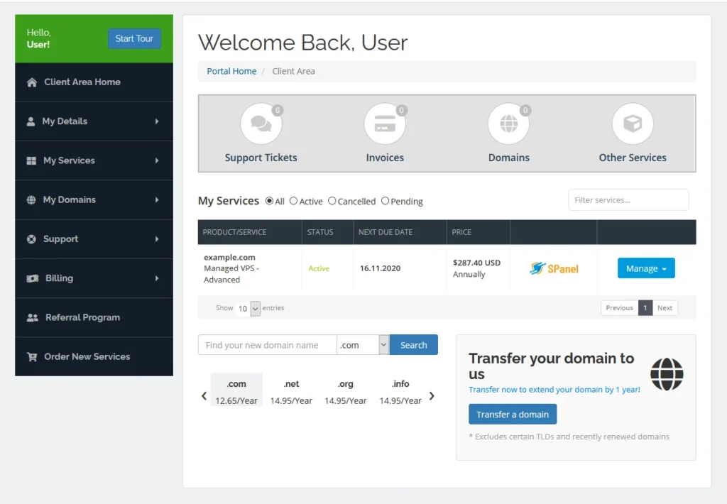web hosting services: ScalaHosting dashboard