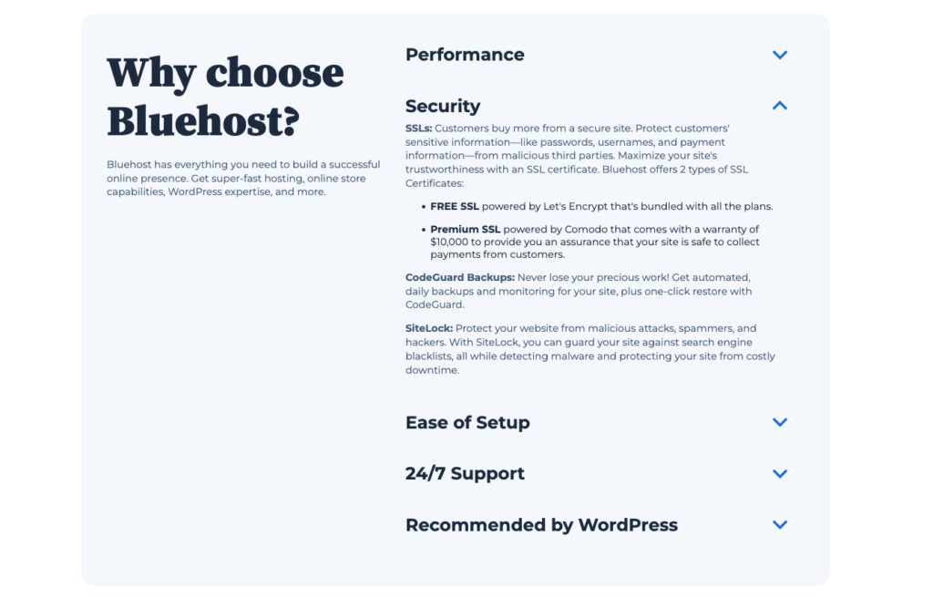Bluehost reviews: an SSL-secured site.